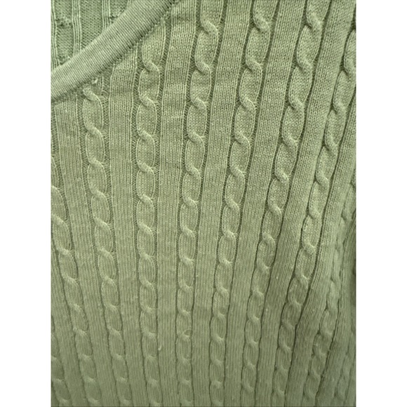 Talbots Womens VNeck Cable Knit Sweater Size Petite Large Lightweight Green - Picture 2 of 5